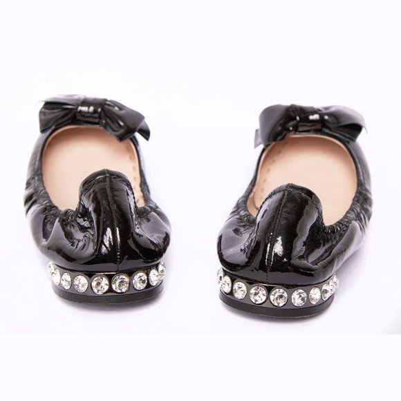 Miu Miu Swarovski Crystal Heel Bow Patent Ballet Flats 8.5 - Picture 4 of 5